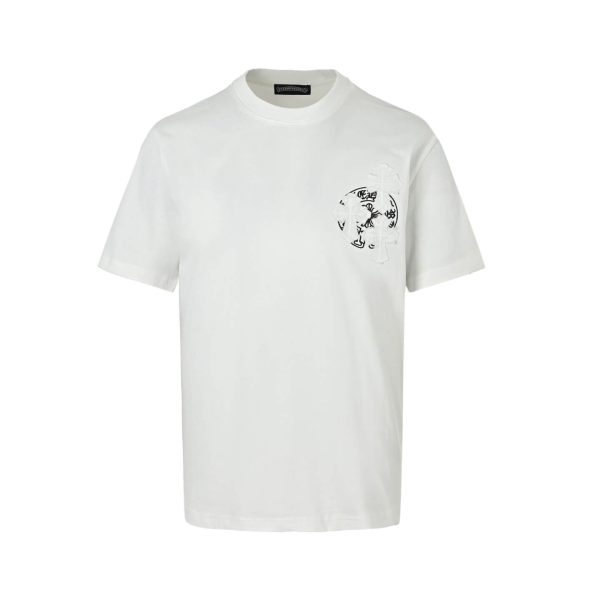 Chrome Hearts Scroll Logo Cross Patch T-Shirt- White (6) Chrome Hearts Scroll Logo Cross Patch T-Shirt- White