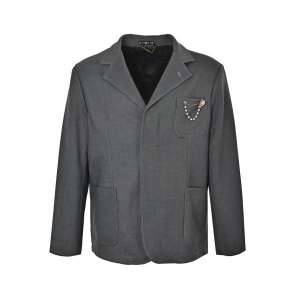 Louis Vuitton Chain Wool Tailored Jacket- Dark Gray