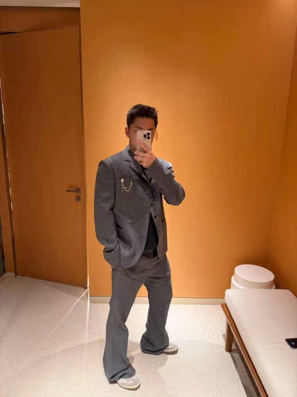 Louis Vuitton Chain Wool Tailored Jacket- Dark Gray