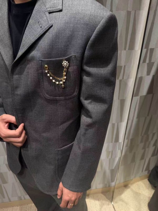 Louis Vuitton Chain Wool Tailored Jacket- Dark Gray