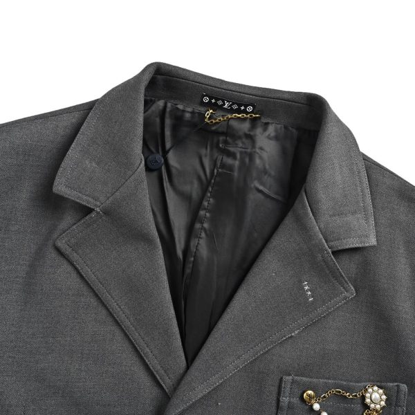 Louis Vuitton Chain Wool Tailored Jacket- Dark Gray