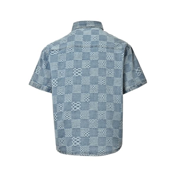 Louis Vuitton Damier 3D Light Denim Short-Sleeved Shirt- Indigo (6) Louis Vuitton Damier 3D Light Denim Short-Sleeved Shirt- Indigo