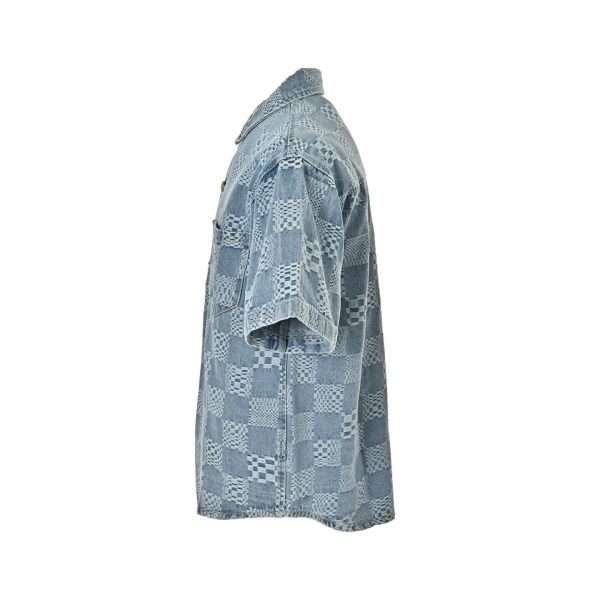 Louis Vuitton Damier 3D Light Denim Short-Sleeved Shirt- Indigo (8) Louis Vuitton Damier 3D Light Denim Short-Sleeved Shirt- Indigo