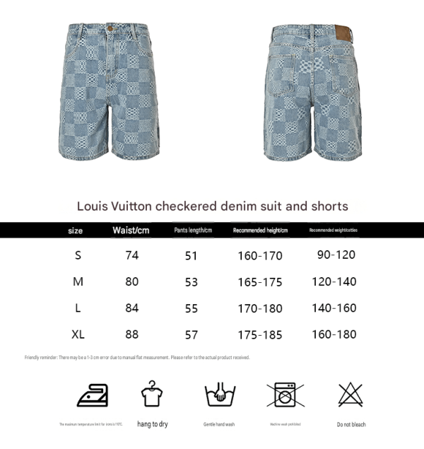 Louis Vuitton Damier 3D Light Denim Shorts- Washed Indigo (1) Louis Vuitton Damier 3D Light Denim Shorts- Washed Indigo