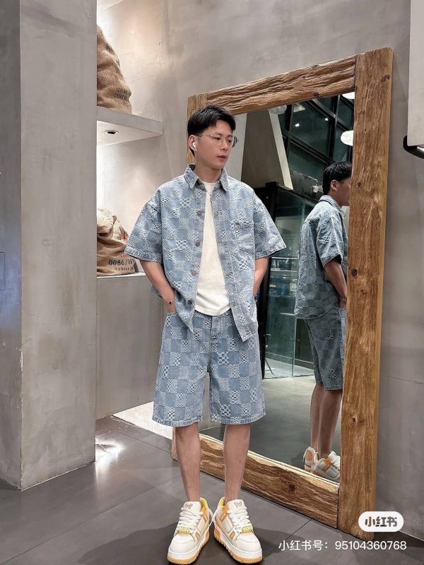 Louis Vuitton Damier 3D Light Denim Shorts- Washed Indigo (3) Louis Vuitton Damier 3D Light Denim Shorts- Washed Indigo