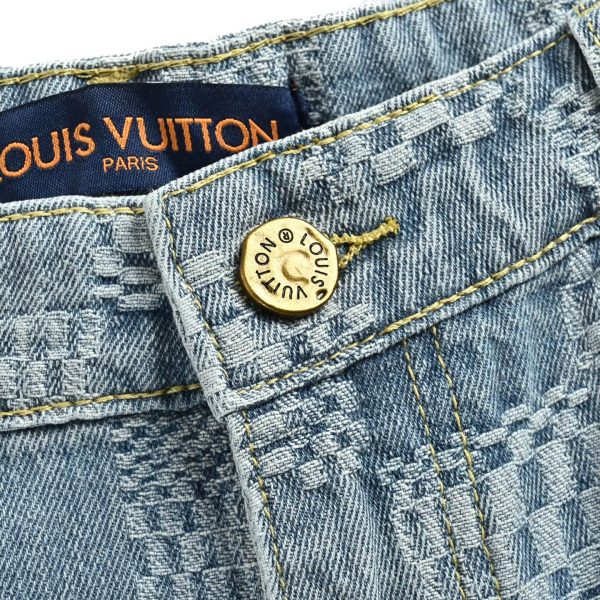 Louis Vuitton Damier 3D Light Denim Shorts- Washed Indigo (4) Louis Vuitton Damier 3D Light Denim Shorts- Washed Indigo