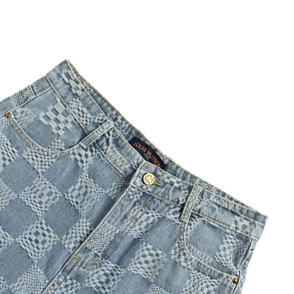 Louis Vuitton Damier 3D Light Denim Shorts- Washed Indigo (6) Louis Vuitton Damier 3D Light Denim Shorts- Washed Indigo