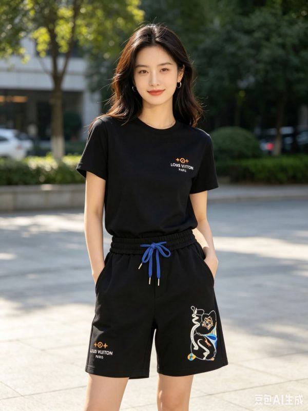 Louis Vuitton Embroidered Jersey Shorts- Black