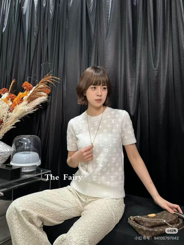 Louis Vuitton Embroidered Monogram Knit Top-  Milk White