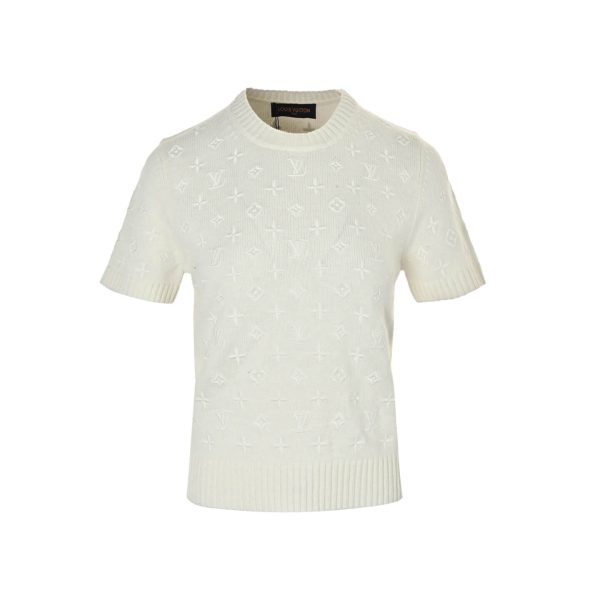 Louis Vuitton Embroidered Monogram Knit Top-  Milk White