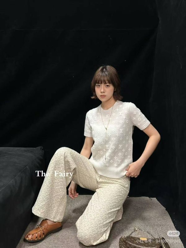 Louis Vuitton Embroidered Monogram Knit Top-  Milk White