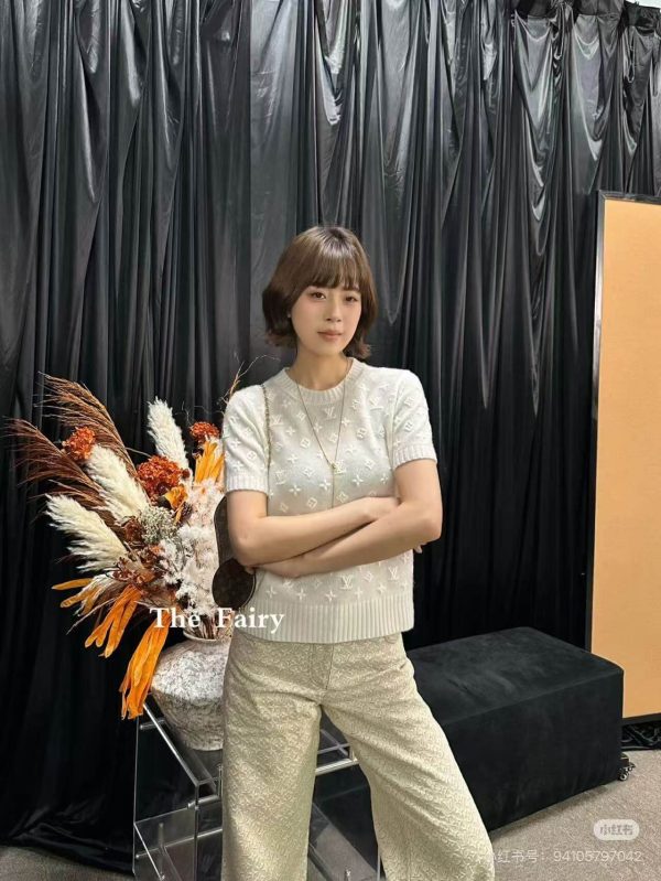 Louis Vuitton Embroidered Monogram Knit Top-  Milk White