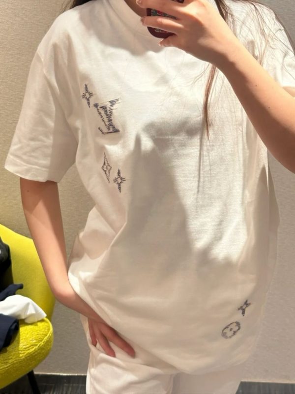 Louis Vuitton Embroidered Signature T-Shirt- Milky White
