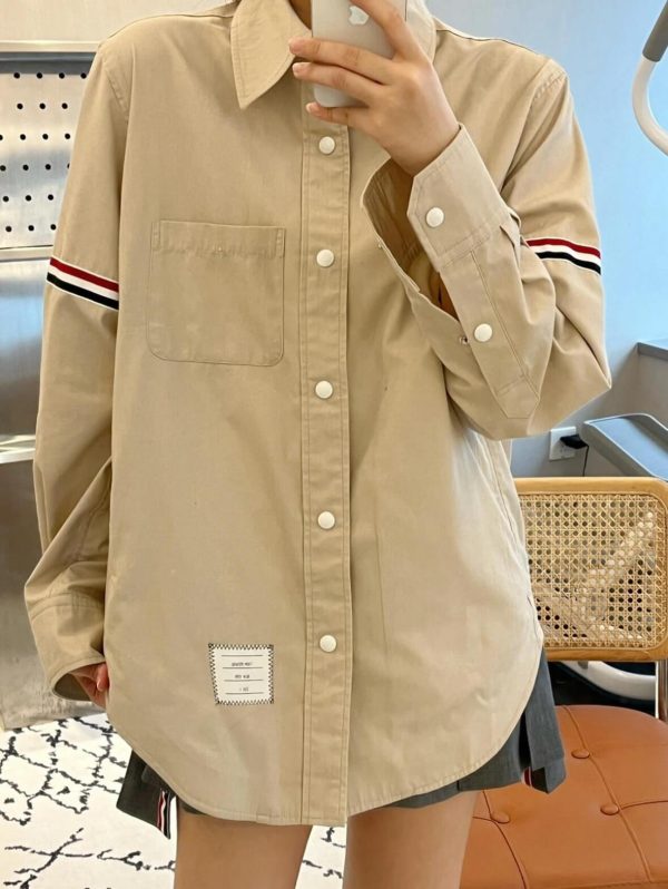 Thom Browne RWB Armband Shirt Jacket-  Beige