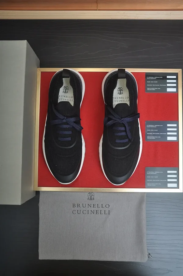 Brunello Cucinelli Knit Runners Black Suede Sneakers