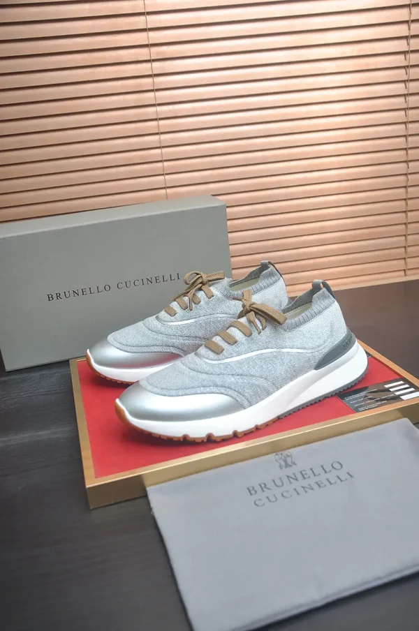 Brunello Cucinelli Knit Runners Men's Grey Suede Sneaker