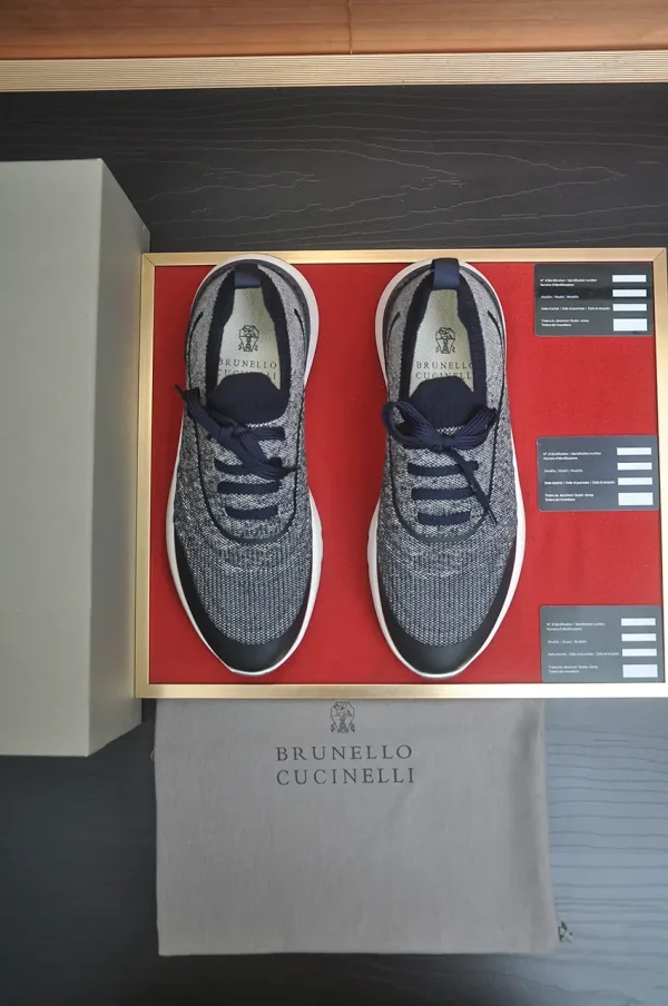 Brunello Cucinelli Navy Knit Sneaker with High-Gloss Suede