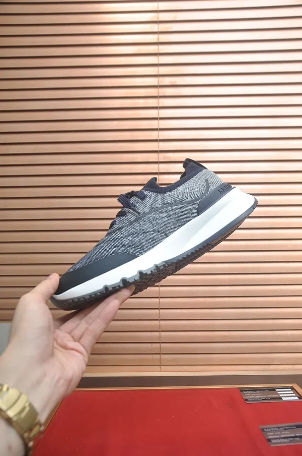 Brunello Cucinelli Navy Knit Sneaker with High-Gloss Suede