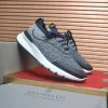 Brunello Cucinelli Navy Knit Sneaker with High-Gloss Suede