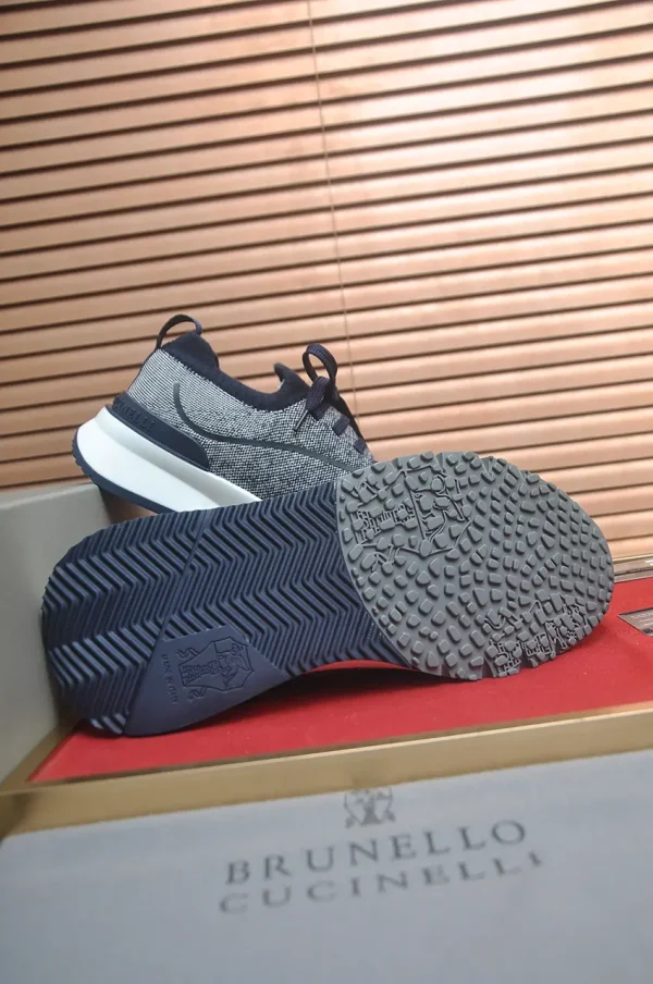 Brunello Cucinelli Navy Knit Sneaker with High-Gloss Suede