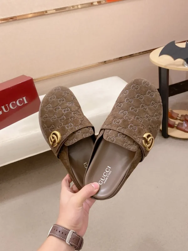 Gucci New Sol Mule Suede Slides with Monogram Design