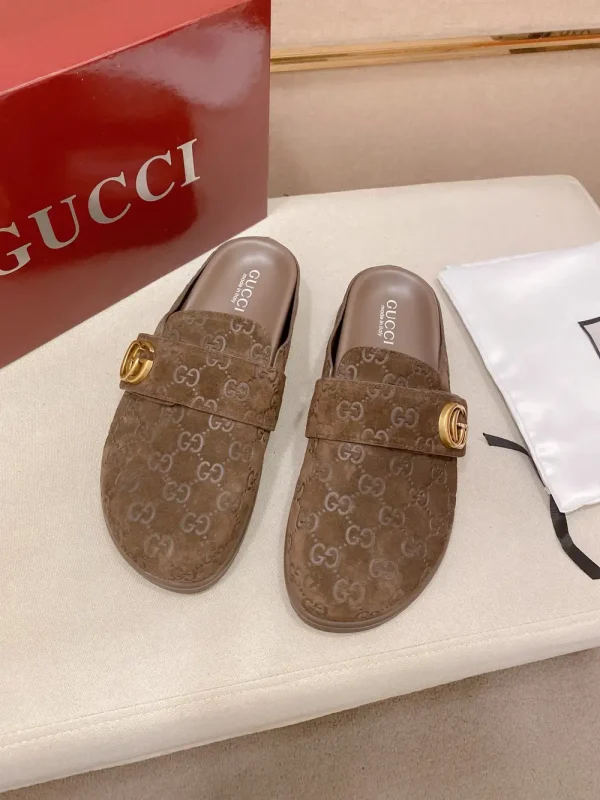 Gucci New Sol Mule Suede Slides with Monogram Design