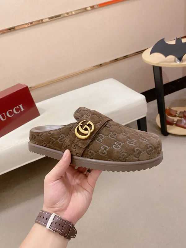 Gucci New Sol Mule Suede Slides with Monogram Design