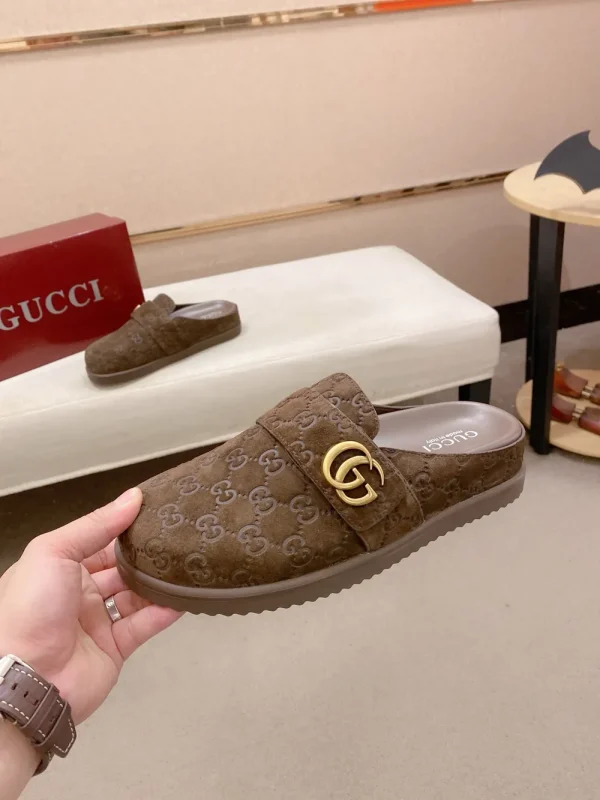 Gucci New Sol Mule Suede Slides with Monogram Design