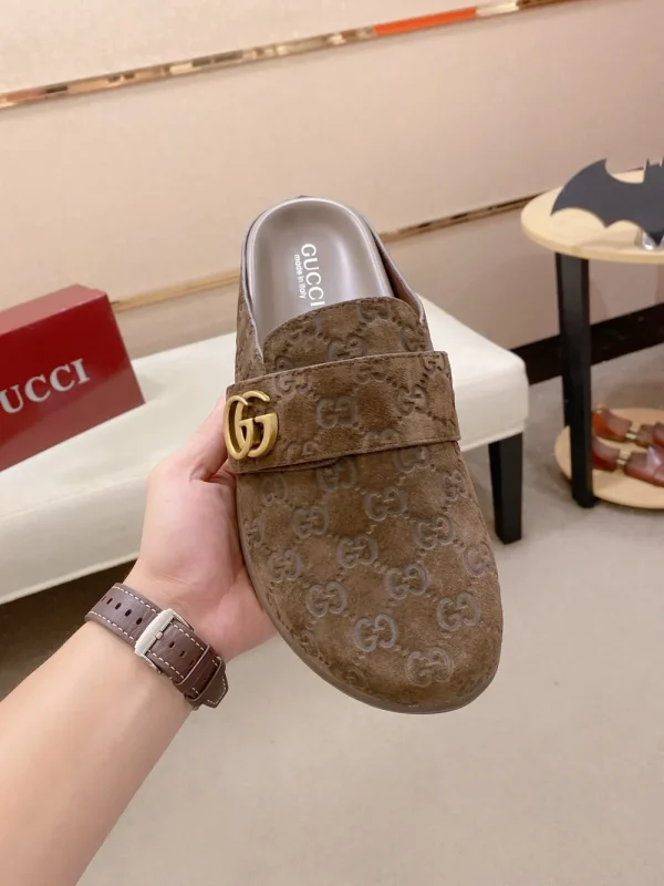Gucci New Sol Mule Suede Slides with Monogram Design