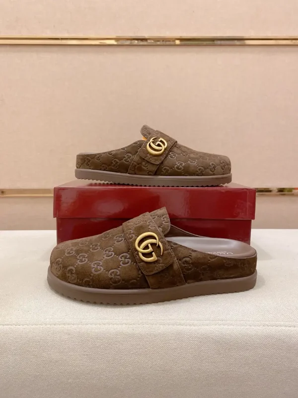 Gucci New Sol Mule Suede Slides with Monogram Design