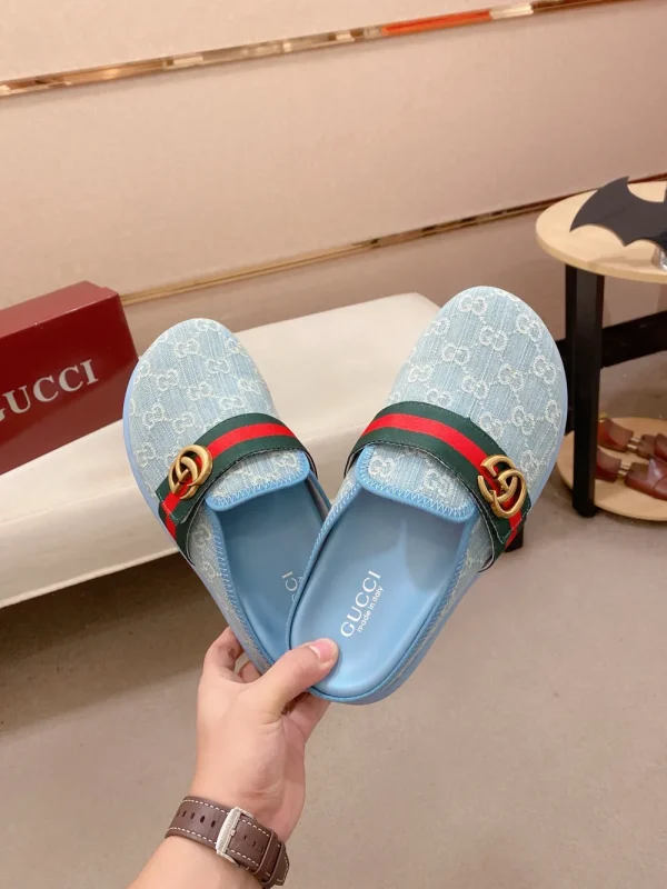 Gucci New Sol Mule Men's Slides - Blue Canvas