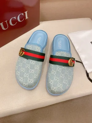Gucci New Sol Mule Men's Slides - Blue Canvas