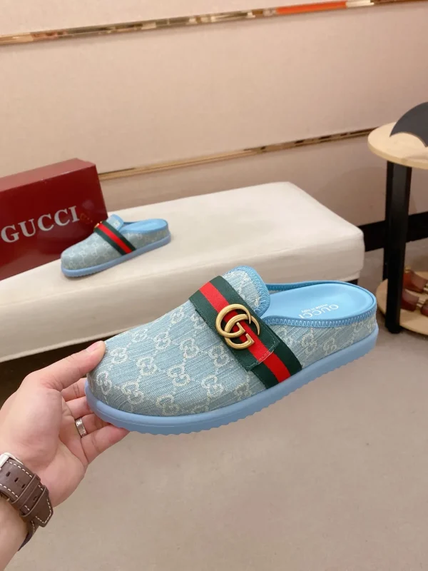 Gucci New Sol Mule Men's Slides - Blue Canvas