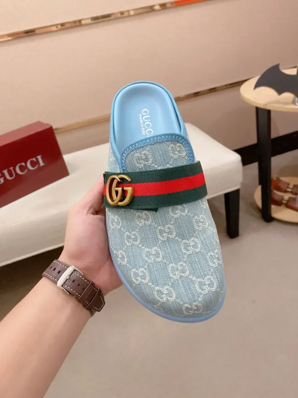 Gucci New Sol Mule Men's Slides - Blue Canvas
