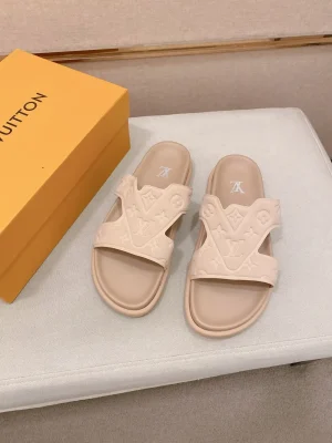louis-vuitton-lv-oasis-mule-mens-beige-sandal-overhead-view Louis Vuitton LV Oasis Mule Men's Beige Leather Sandal