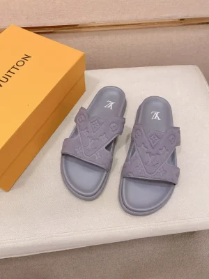 louis-vuitton-oasis-mule-grey-leather-slide-overhead-view Louis Vuitton Oasis Mule Men's Grey Leather Slide