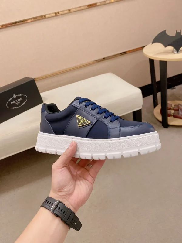 Prada Double Wheel Men's Blue Leather Sneaker