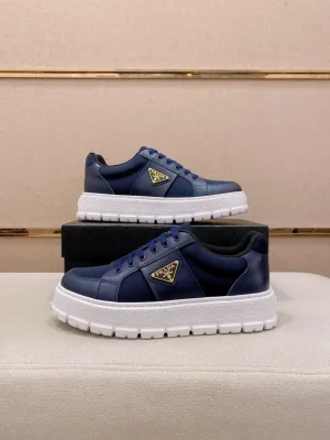 Prada Double Wheel Men's Blue Leather Sneaker