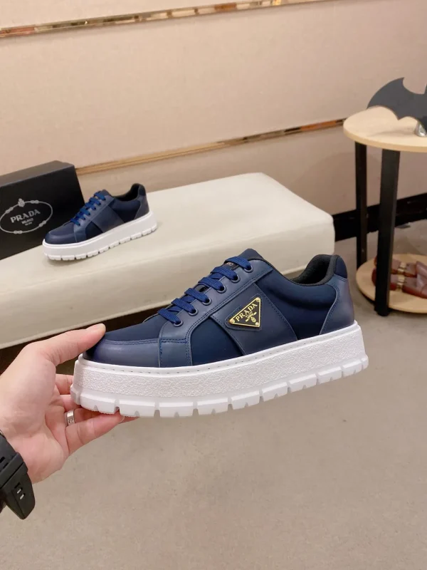 Prada Double Wheel Men's Blue Leather Sneaker