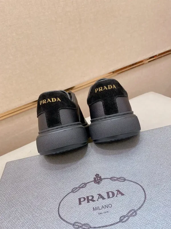 Prada Men's Black Leather Sneakers with Lambskin Lining