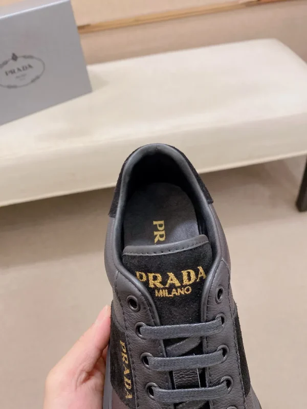 Prada Men's Black Leather Sneakers with Lambskin Lining