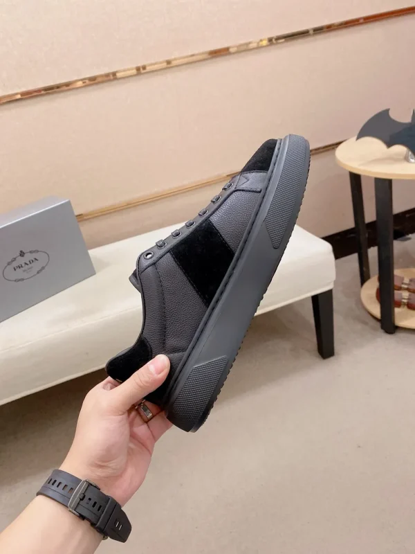 Prada Men's Black Leather Sneakers with Lambskin Lining