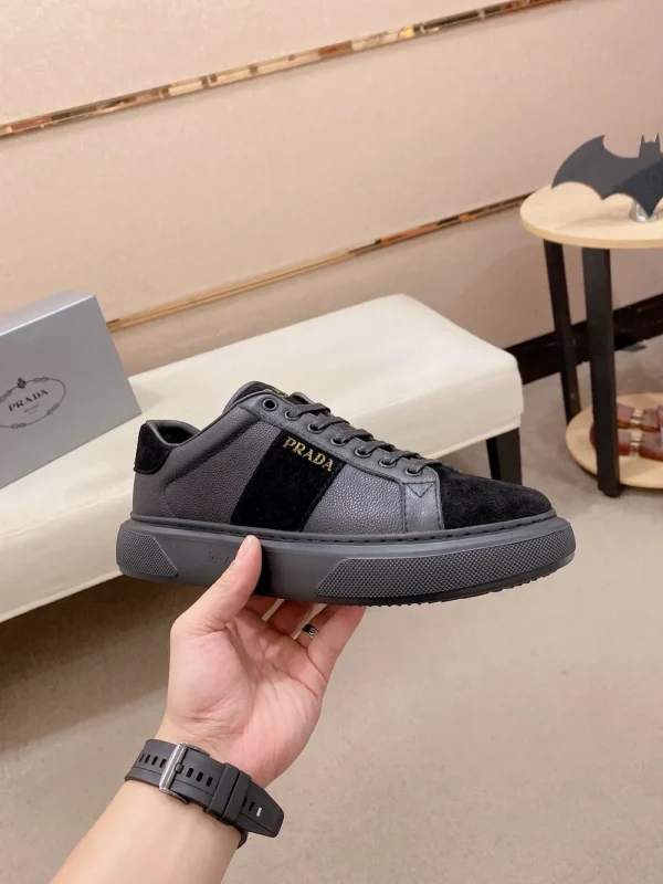 Prada Men's Black Leather Sneakers with Lambskin Lining