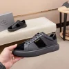 Prada Men's Black Leather Sneakers with Lambskin Lining