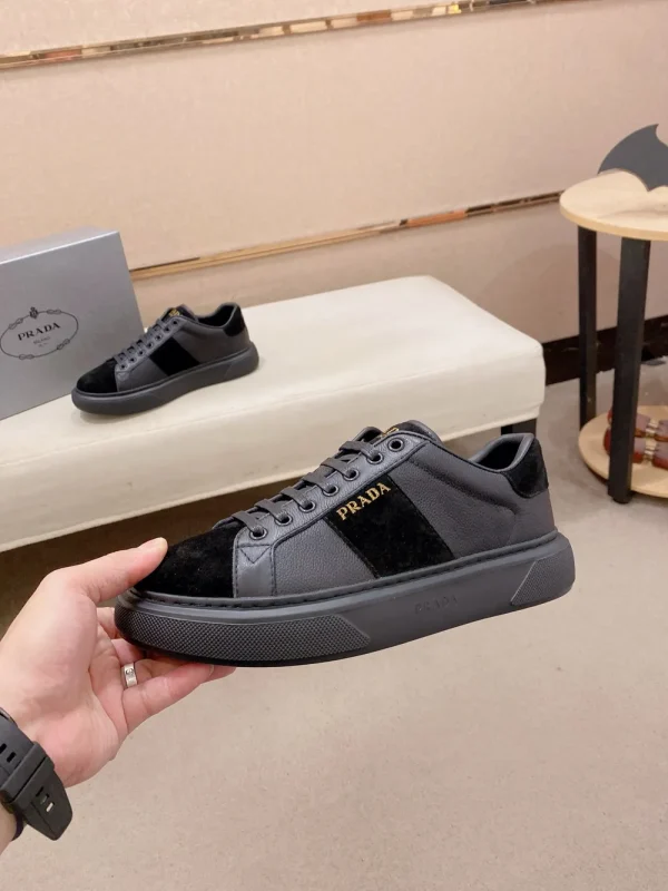 Prada Men's Black Leather Sneakers with Lambskin Lining