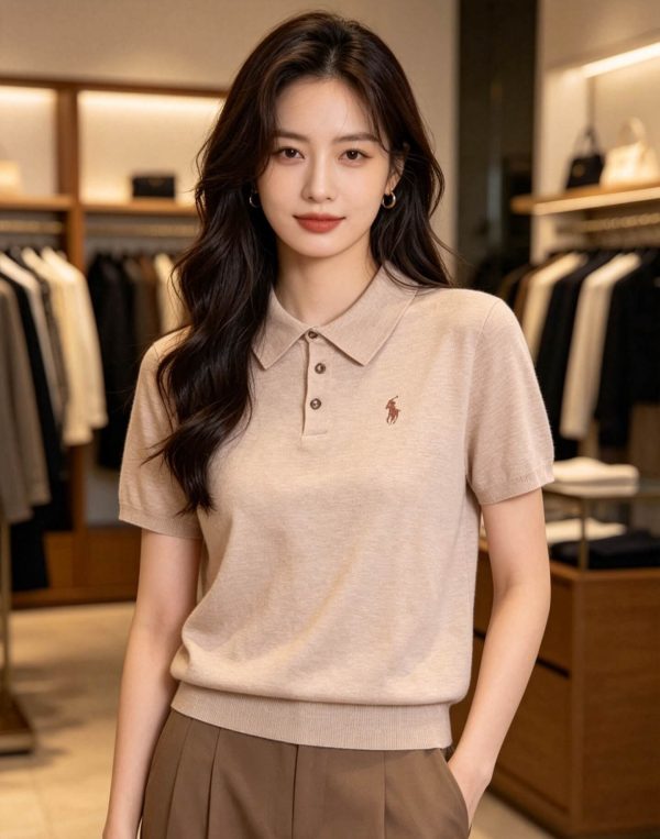 Polo Ralph Lauren Cotton Polo-Collar Knit Shirt- Camel Melange