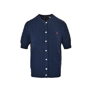 3af24018 Polo Ralph Lauren Cable-Knit Cotton Short-Sleeve Cardigan- Navy Blue
