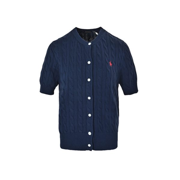 Polo Ralph Lauren Cable-Knit Cotton Short-Sleeve Cardigan- Navy Blue
