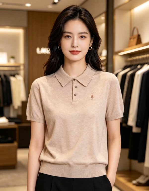Polo Ralph Lauren Cotton Polo-Collar Knit Shirt- Camel Melange