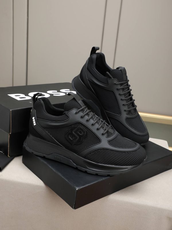 BOSS Monogram Mixed-Material Runner Sneakers – Triple Black (1) BOSS Monogram Mixed-Material Runner Sneakers – Triple Black
